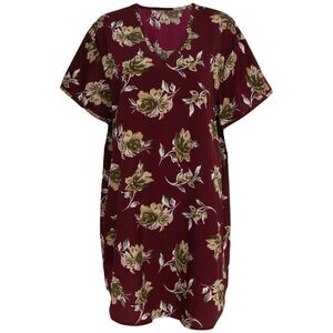 Gold Coast Women's Satin Pajama Nightshirt in Floral Burgundy, Medium